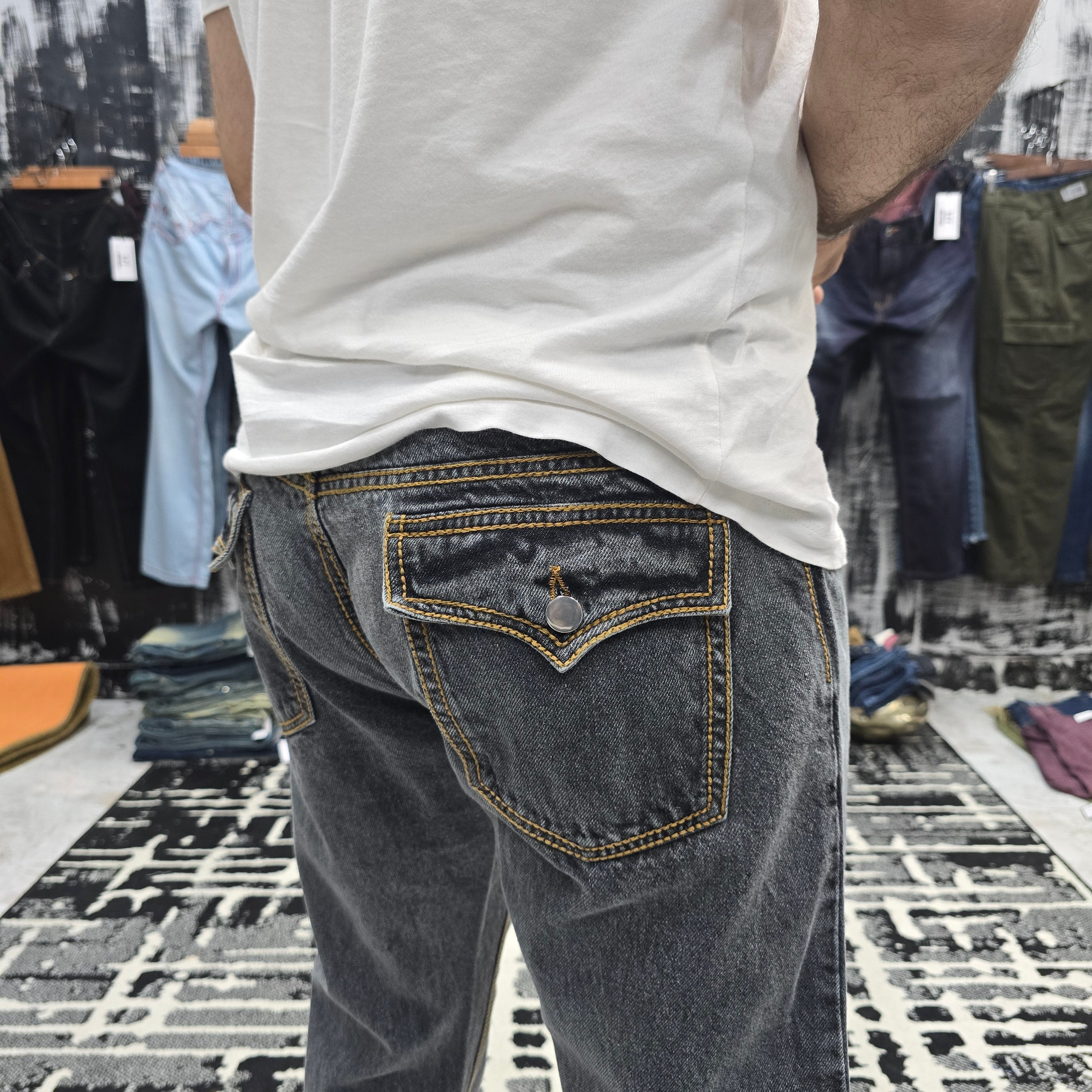 Ash Grey Vintage Wash Multifunctional Bottom Zip Jeans
