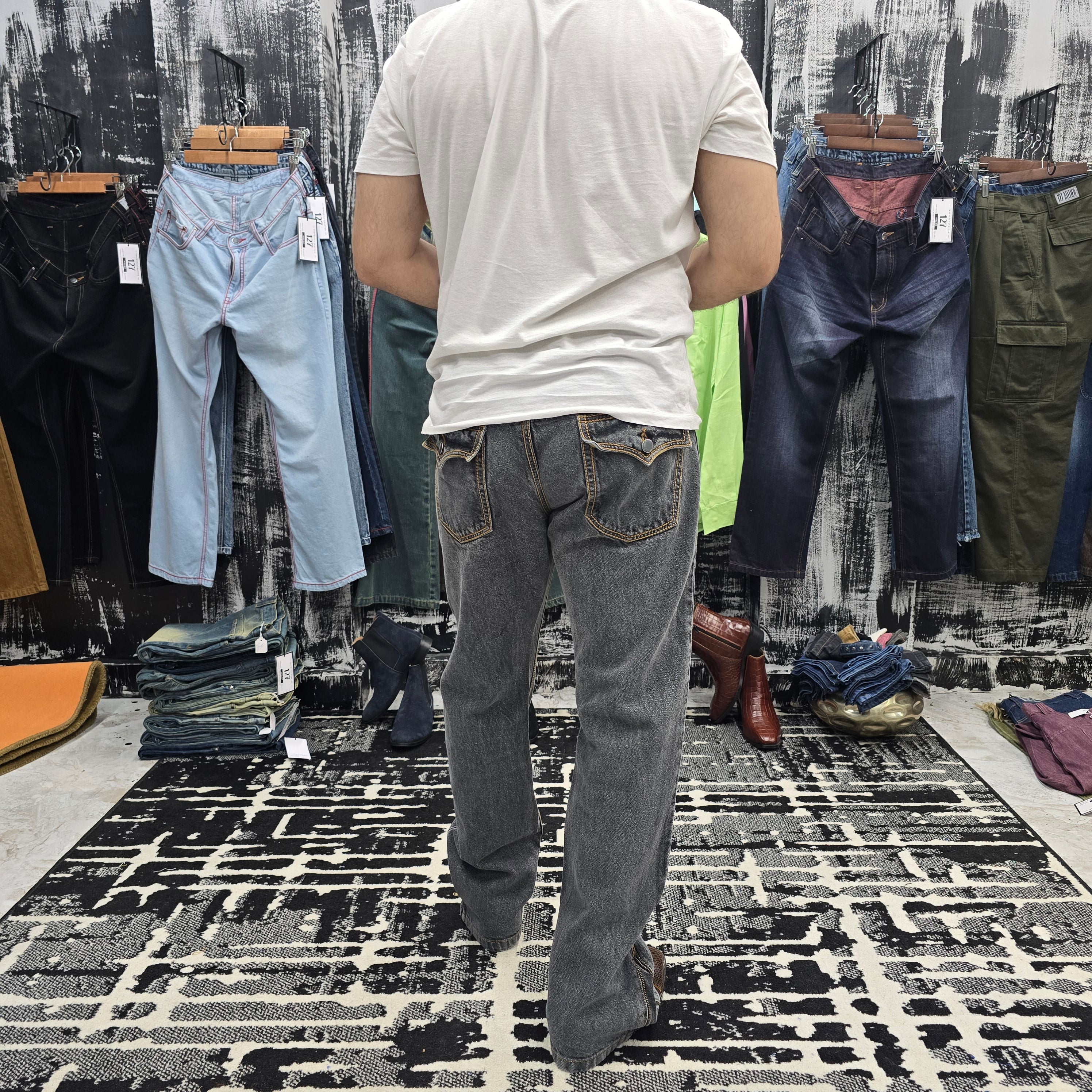 Ash Grey Vintage Wash Multifunctional Bottom Zip Jeans