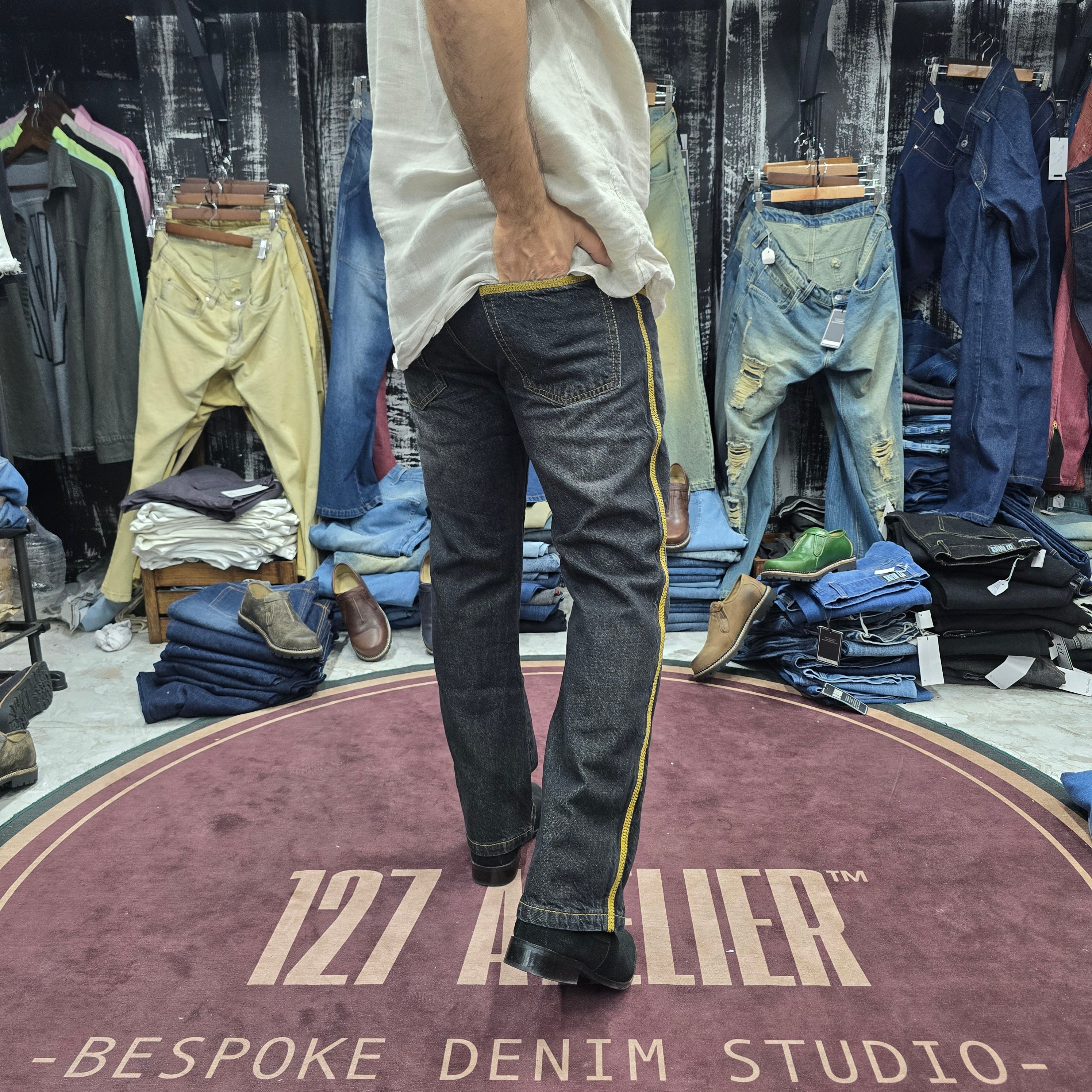 Charcoal Side Stripe Embroidered Straight cut Jeans