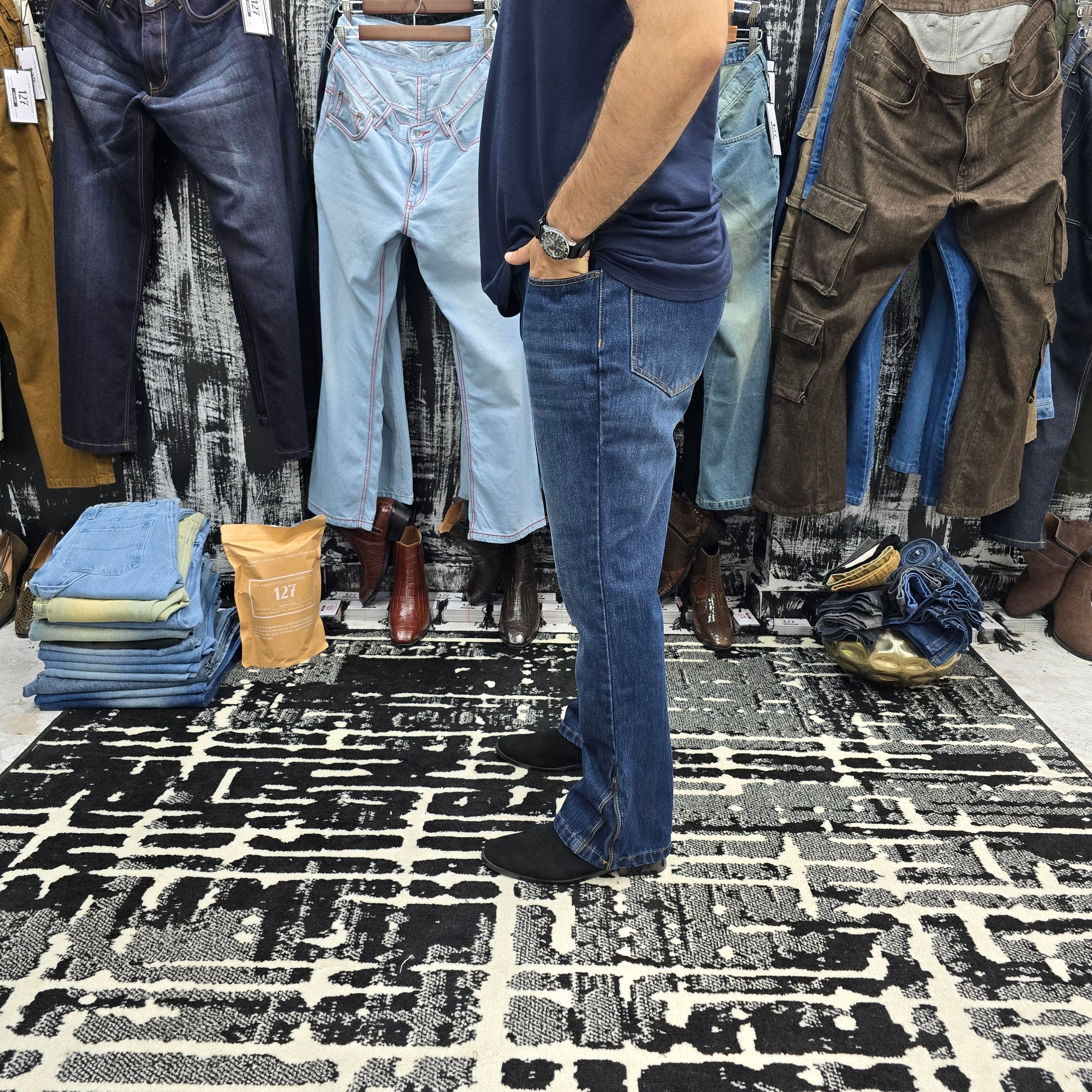 Vintage Blue Multifunctional Bottom Zip Jeans
