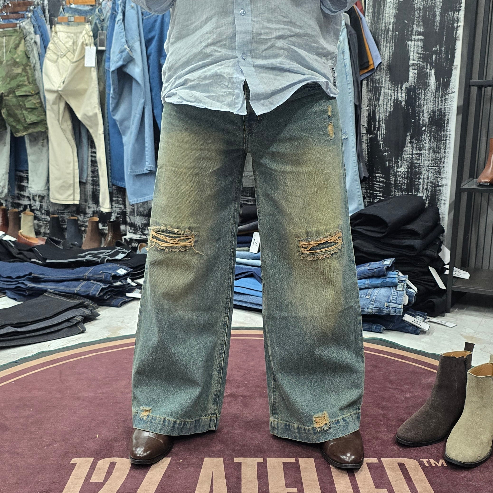 Vintage Drift Wide Leg Dirty Olive Wash