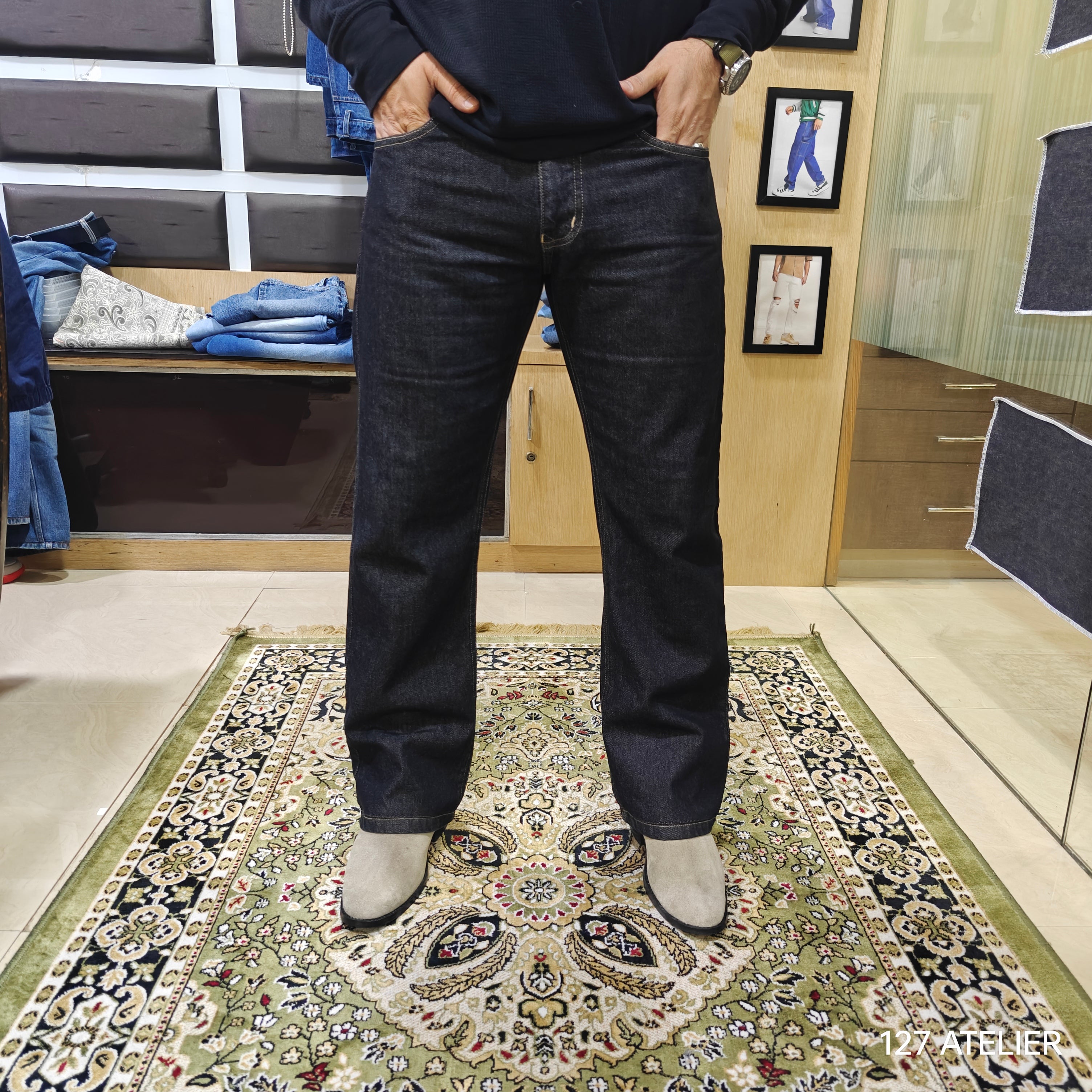 Carbon Black Raw Semi Bootcut Jeans