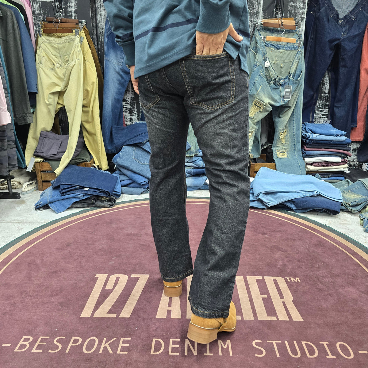Washed Black Semi Bootcut Jeans