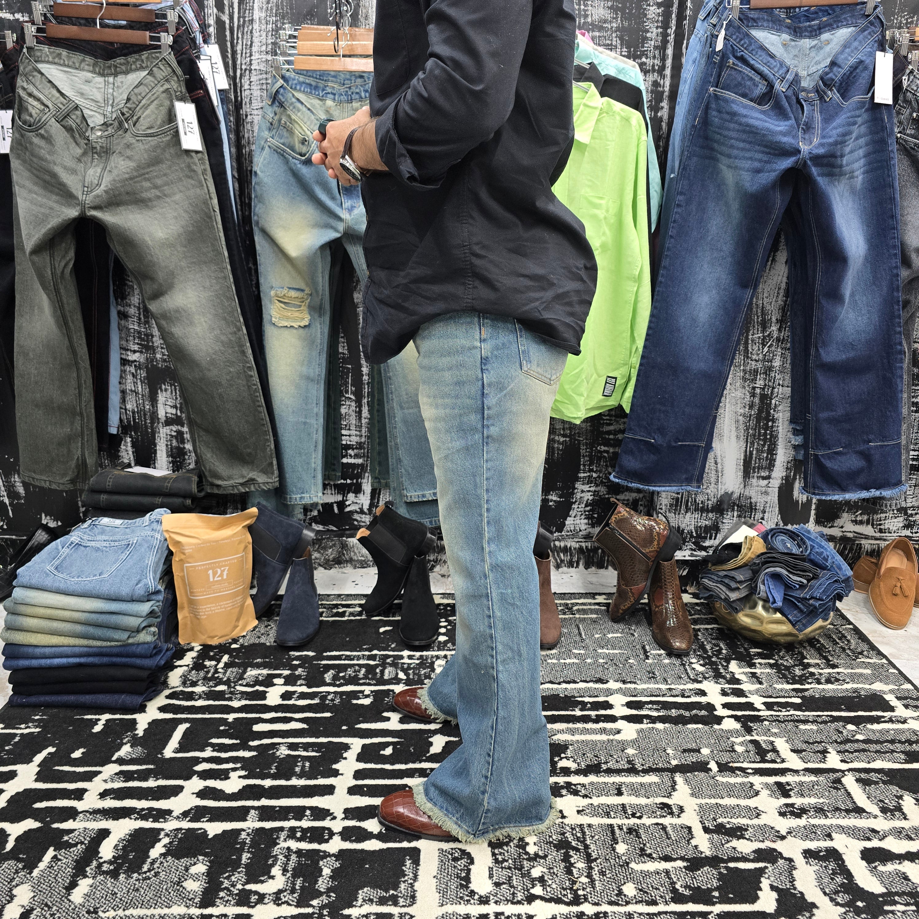 Frost Fade Distressed Bootcut Jeans