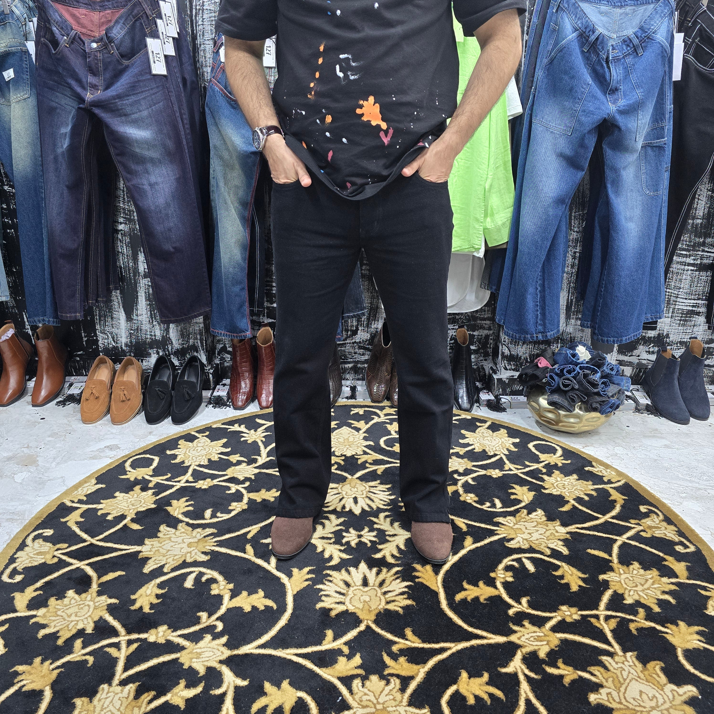 Jet Black Multifunctional Bottom Zip Jeans