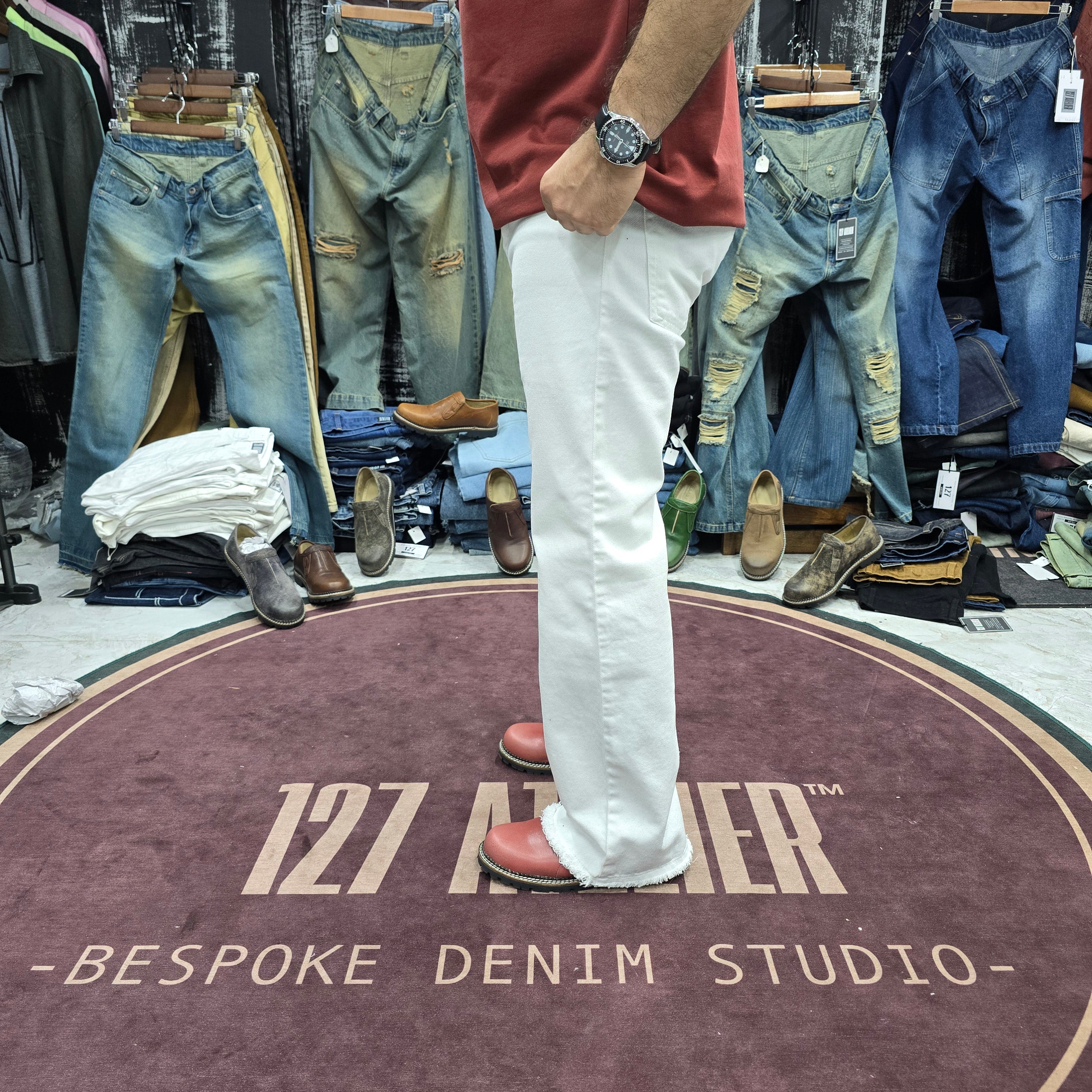 Classic White Rugged Flare Jeans