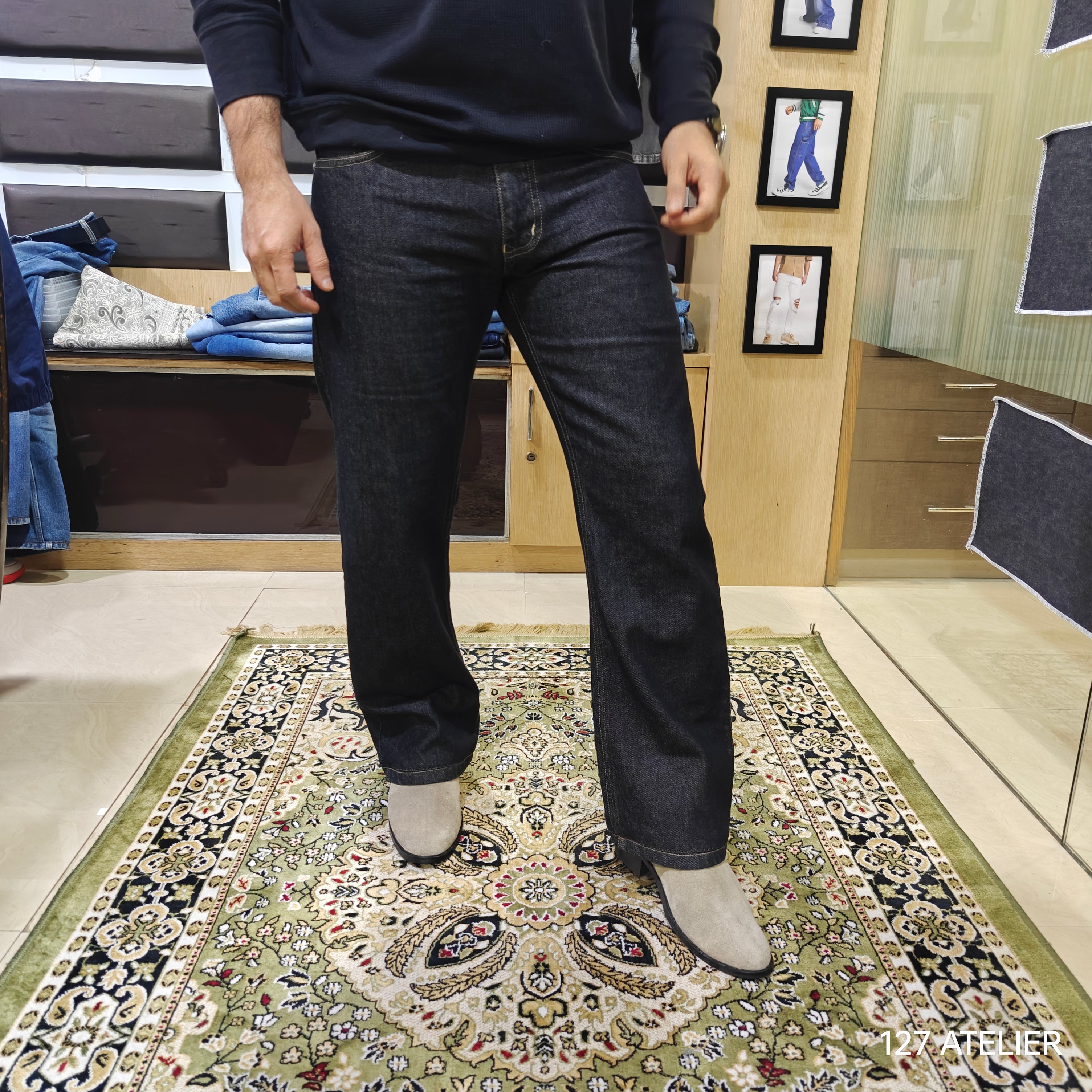 Carbon Black Raw Semi Bootcut Jeans