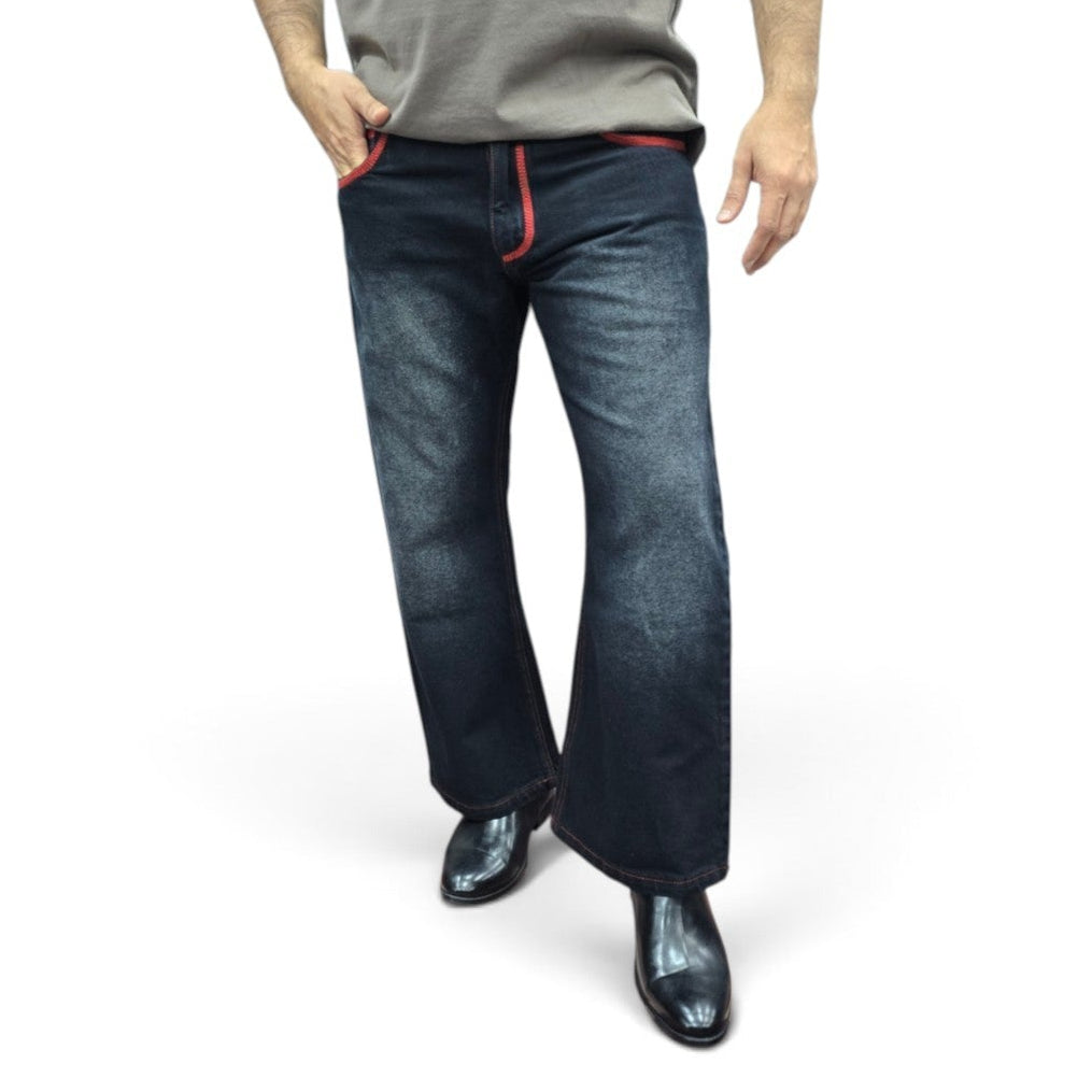 Black Bootcut Jeans With Red Stitch Detail