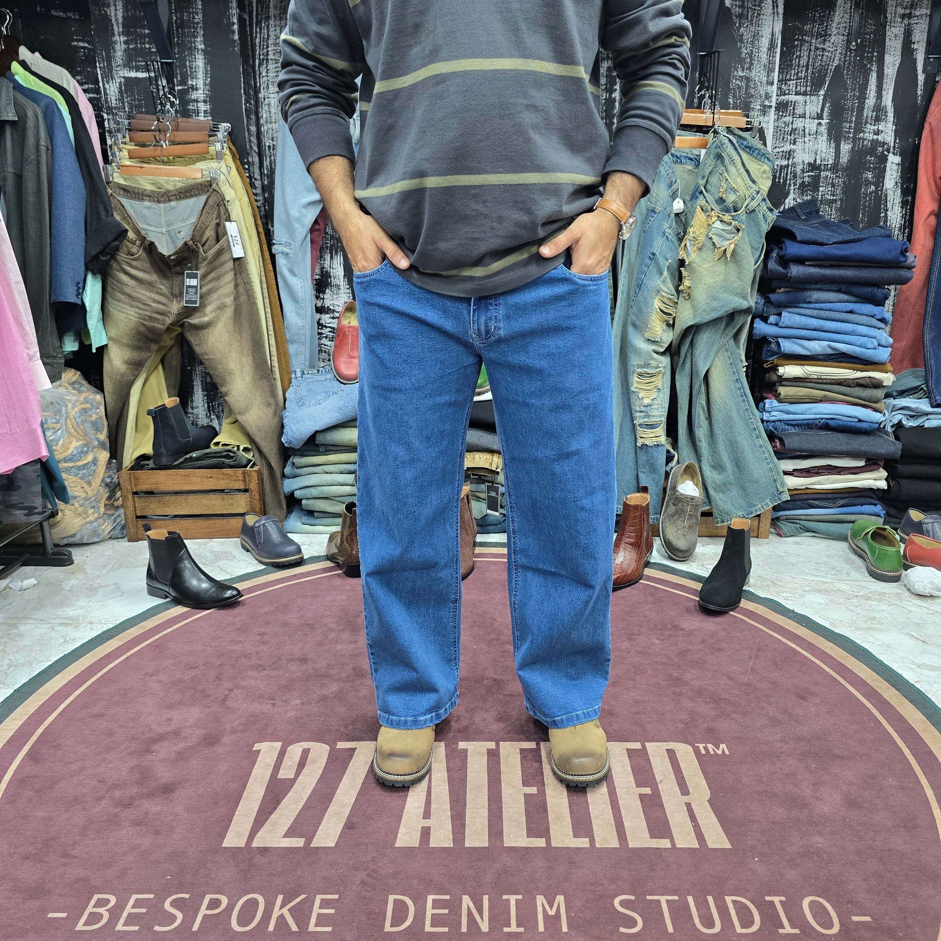 Mid Blue Straight Fit Pajama Denim Jean