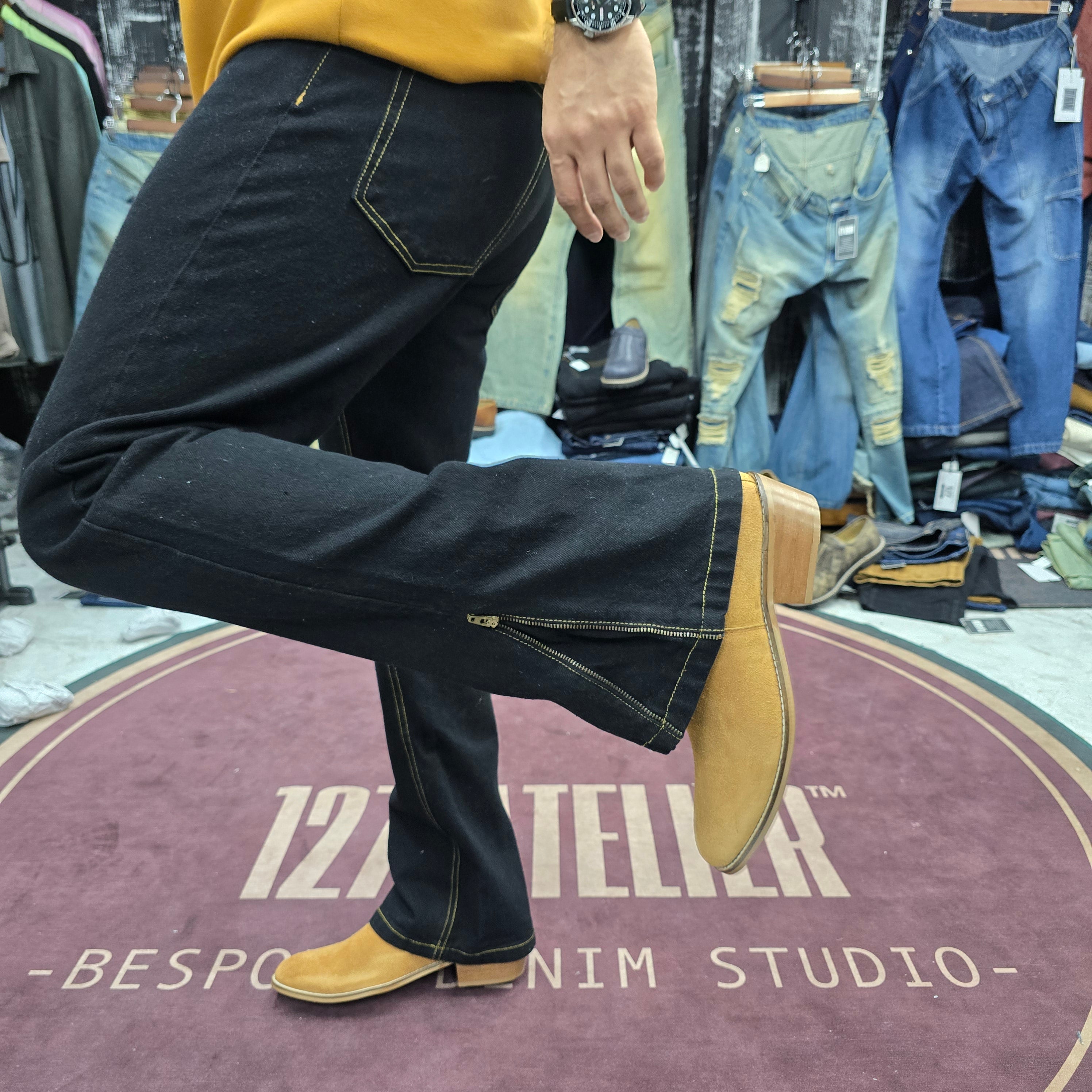 Jet Black Zip-Hem Bootcut Jeans
