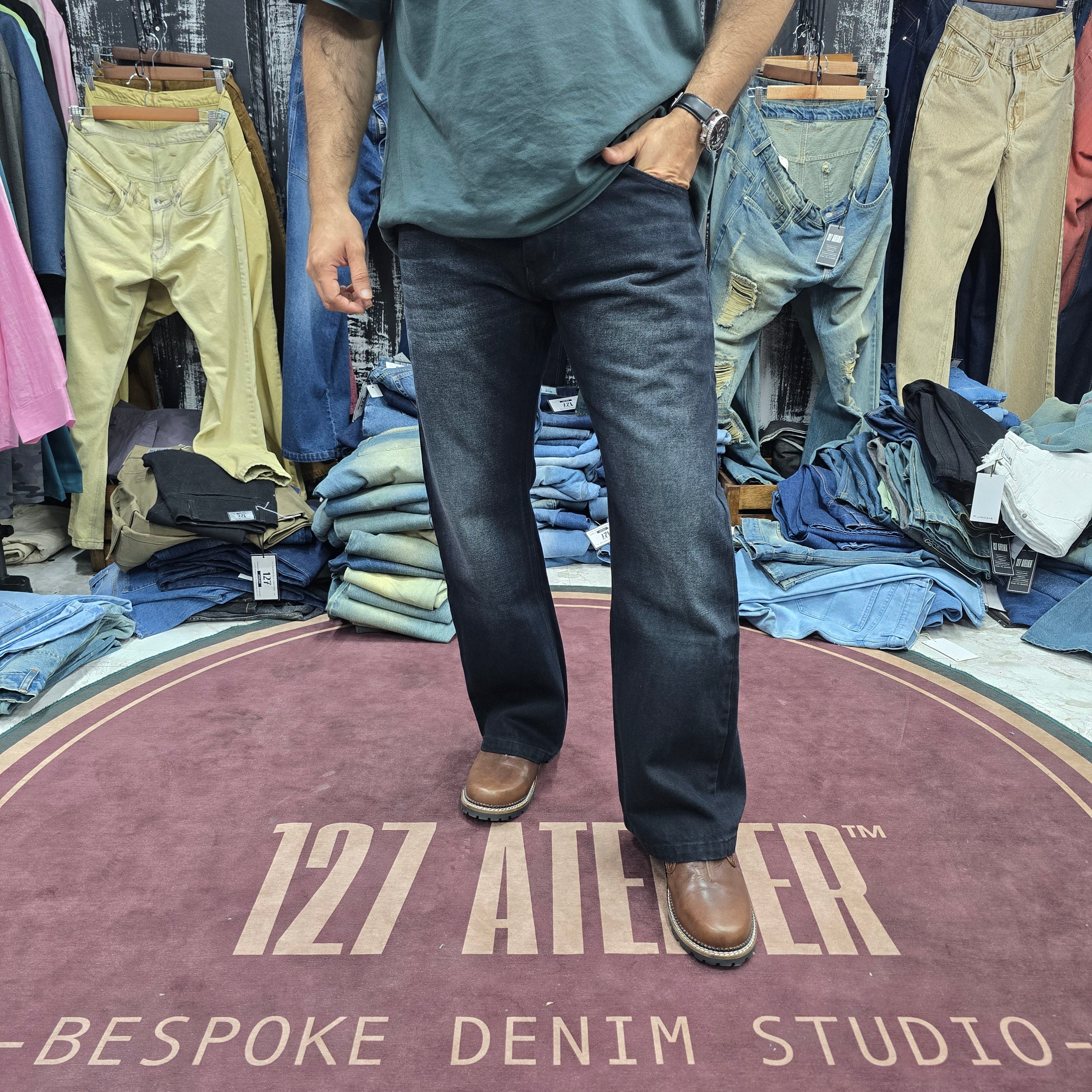 Japanese Selvedge Bootcut Jeans In Washed Black