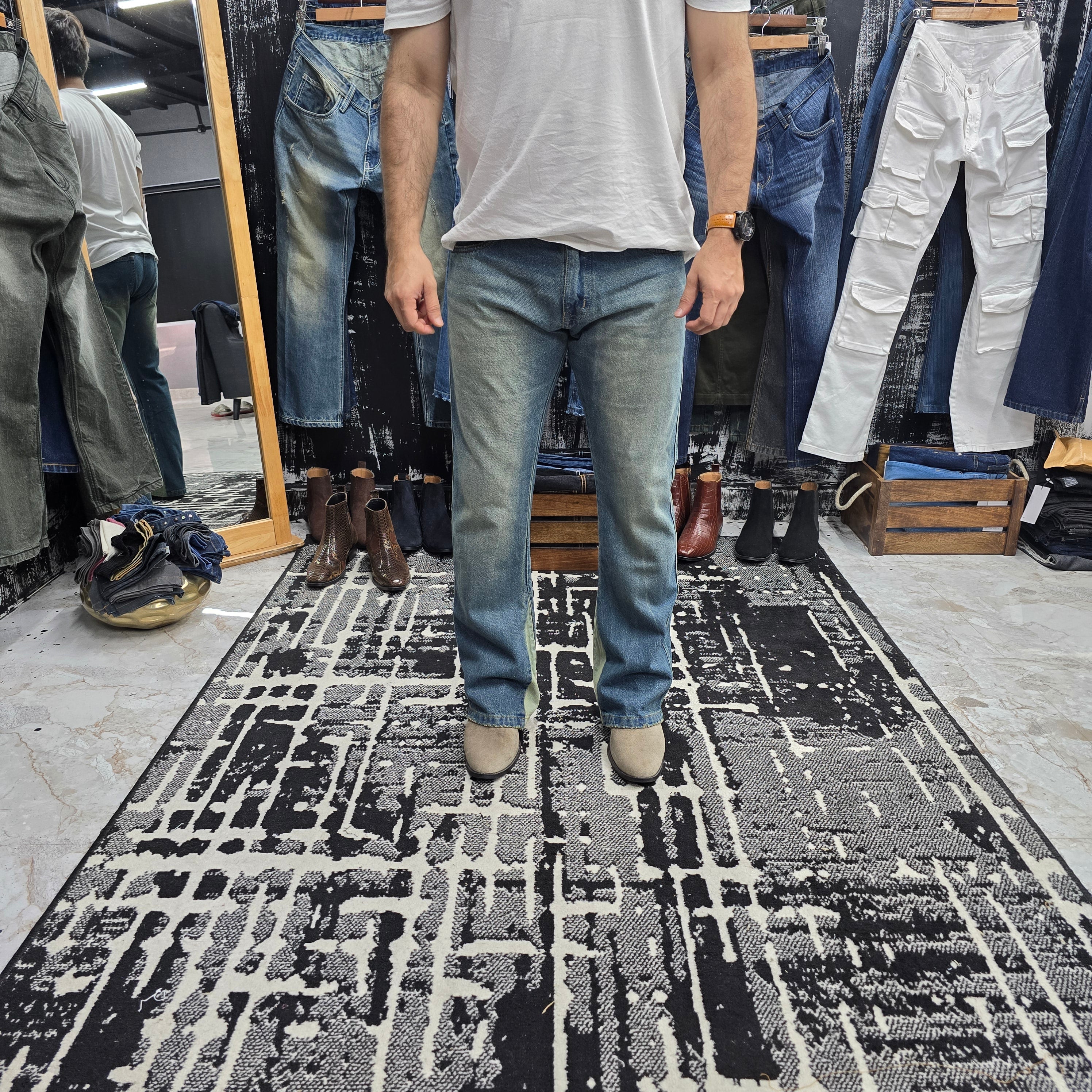 Contrast Panel Bootcut Jeans