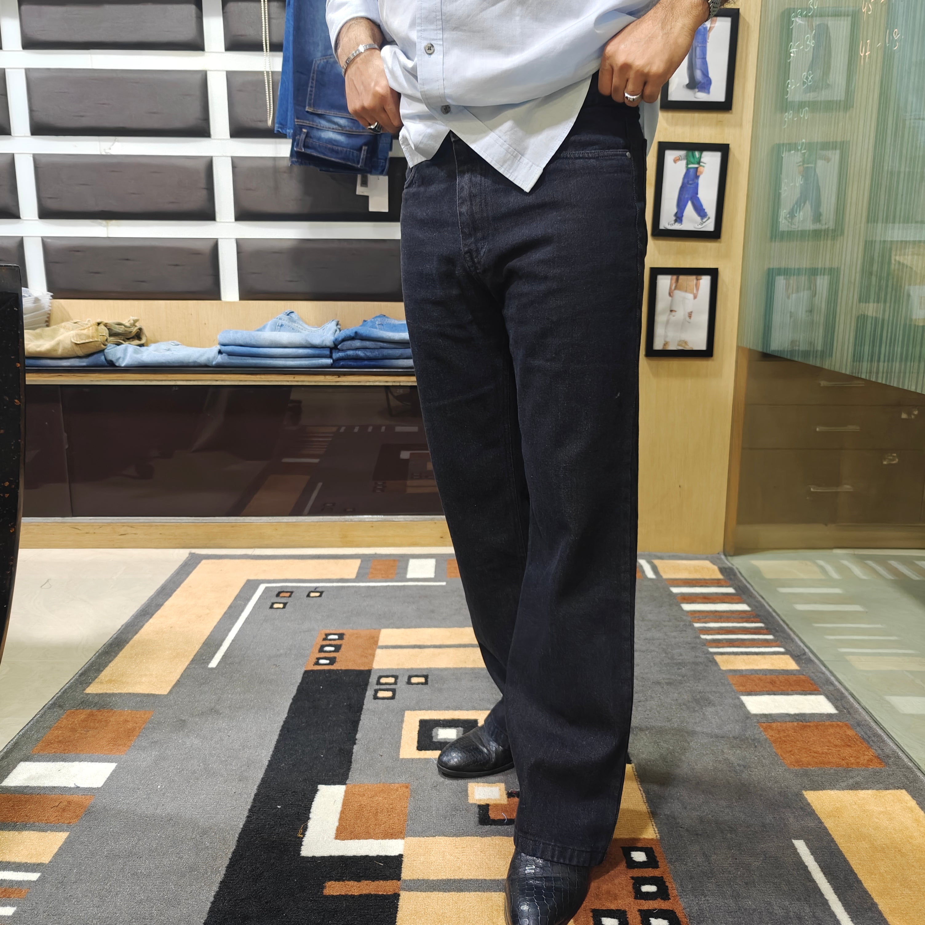 Midnight Raw Wide-Leg Jeans