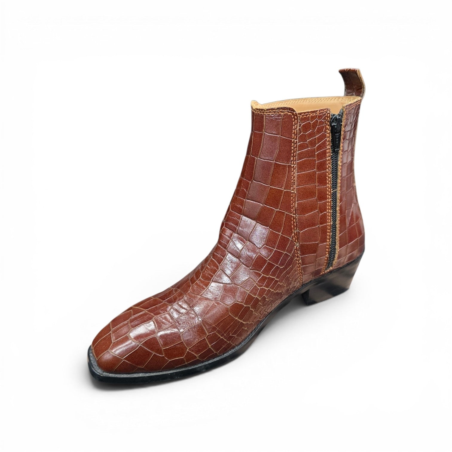 Cuban Boots In Croc Pattern Tan