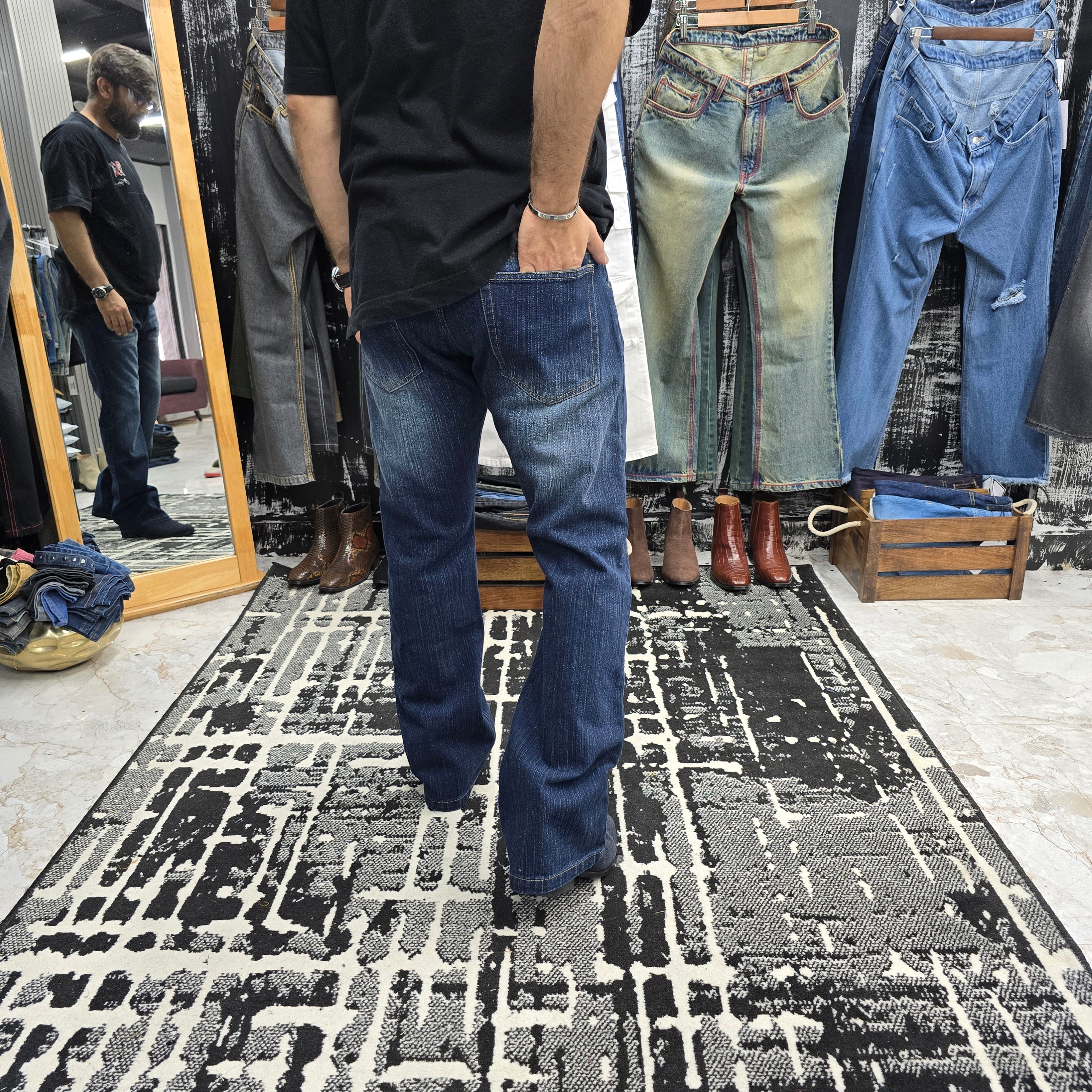 Classic Slub Denim Semi Bootcut Jeans