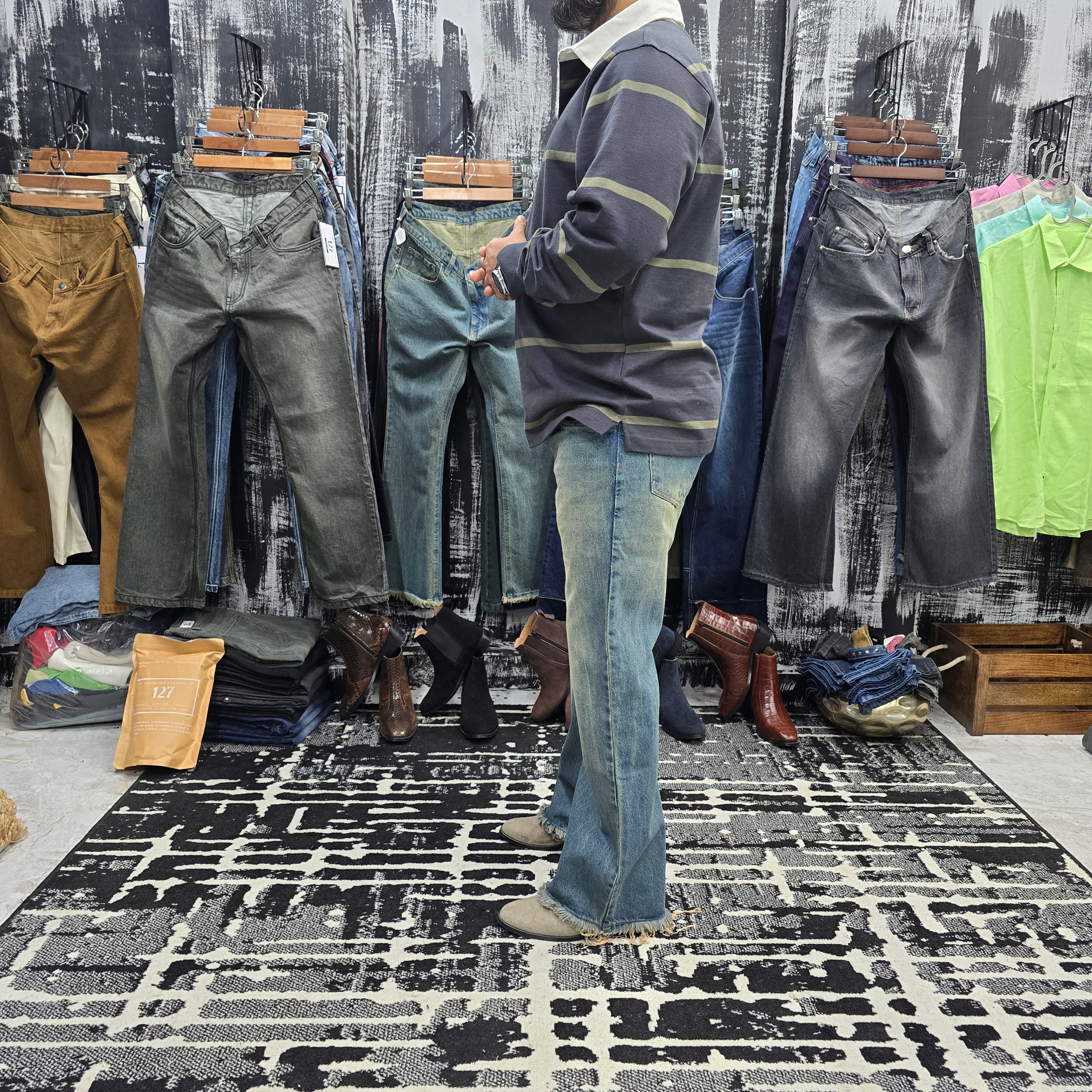 Vintage Fade Frayed Hem Bootcut Jeans