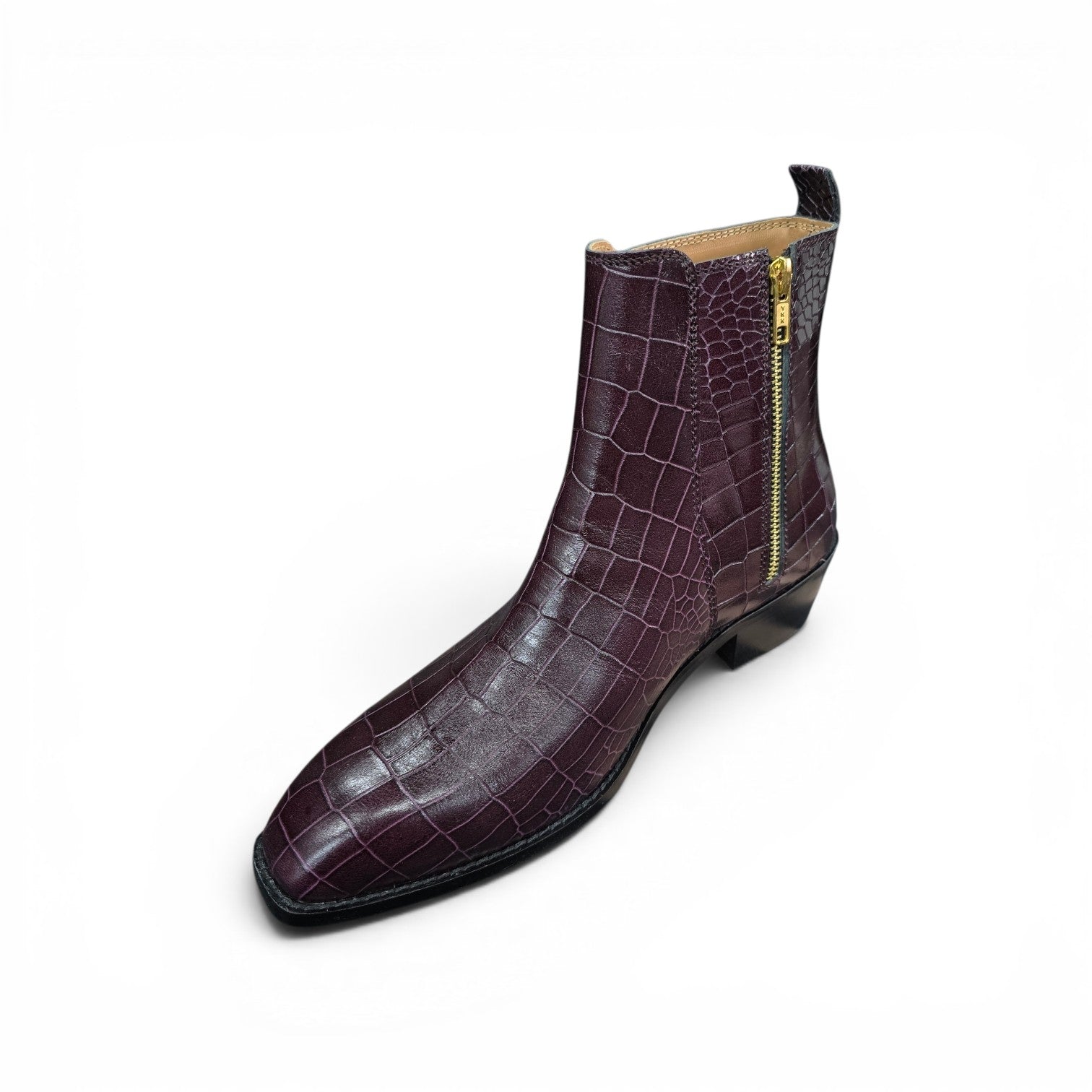 Cuban Boots In Croc Pattern Burgundy